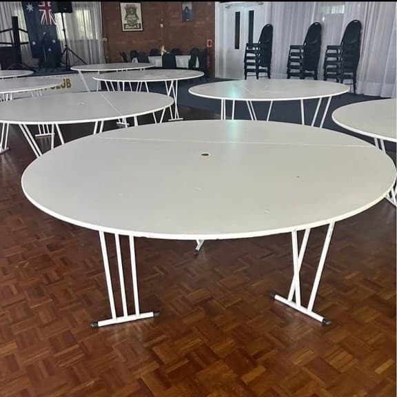 White wooden round table hire Canberra Australia ACT